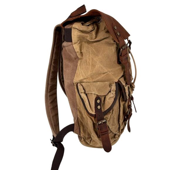 Vintage Waxed Canvas Leather Back Pack Utility Streetwear Commuter Gorpcore - Picture 8 of 16